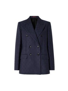 Gucci Double-Breasted Dry Wool GG Jacquard Blazer Ink Navy IT40 797063